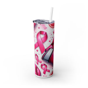 Motivational Pink Boxing Skinny Tumbler with Straw - 20oz, Breast Cancer Awareness