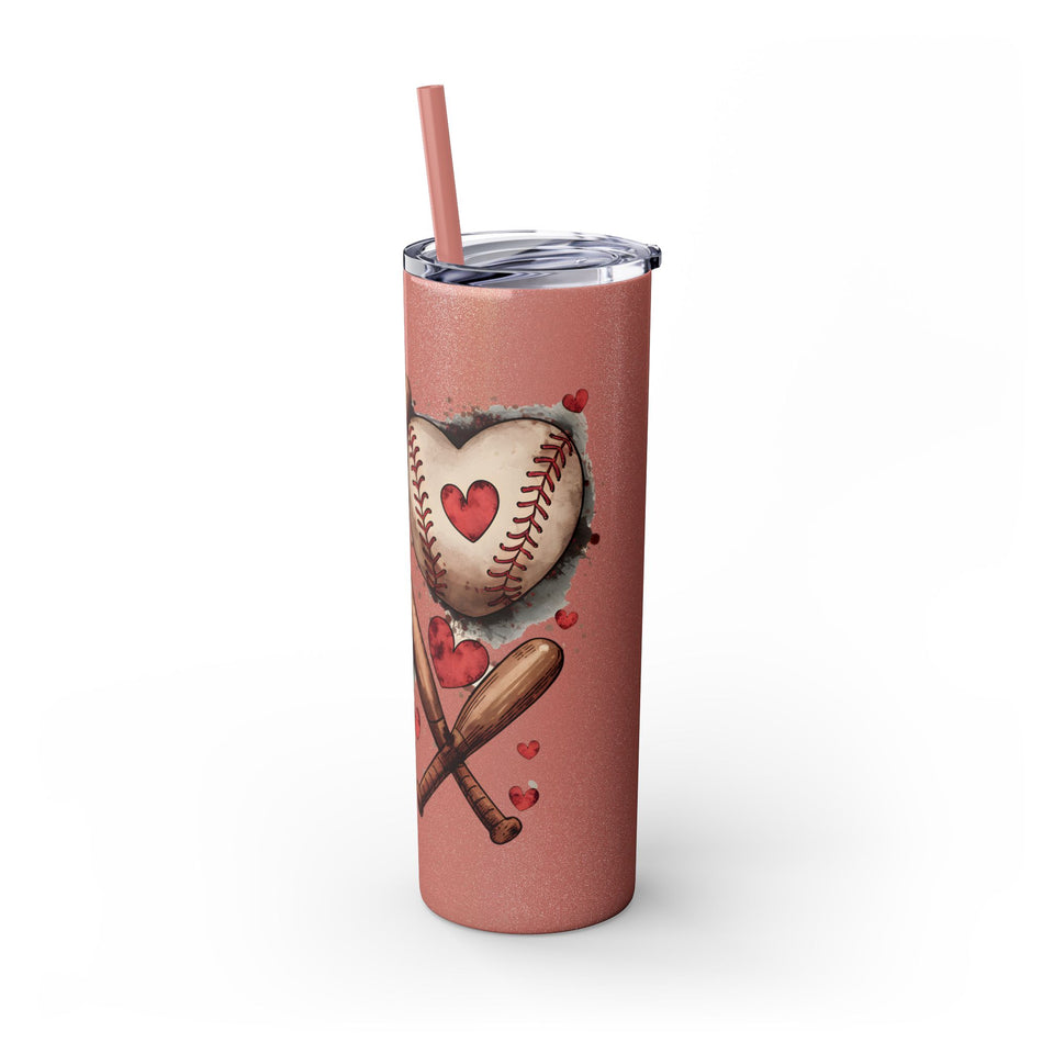 Baseball Love Skinny Tumbler with Straw - 20oz