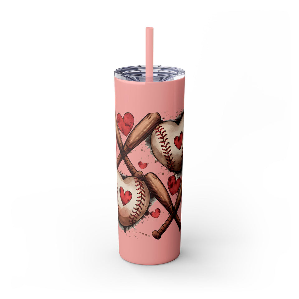Baseball Love Skinny Tumbler with Straw - 20oz
