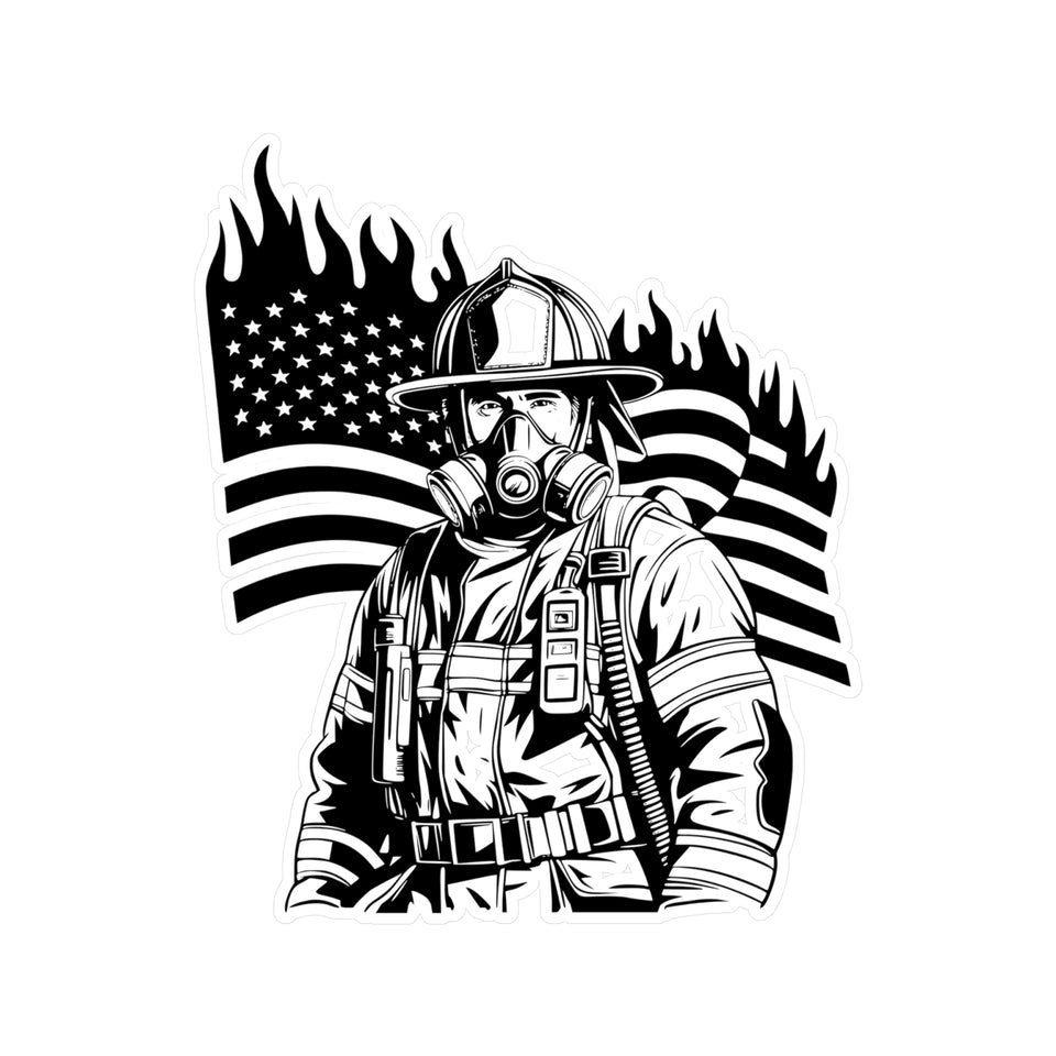Air Pack Firefighter With Flag Kiss-Cut Vinyl Decals