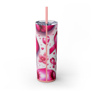 Motivational Pink Boxing Skinny Tumbler with Straw - 20oz, Breast Cancer Awareness