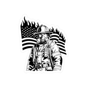 Air Pack Firefighter With Flag Kiss-Cut Vinyl Decals