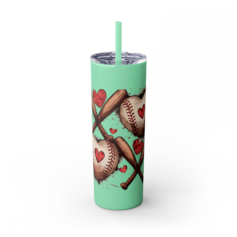 Baseball Love Skinny Tumbler with Straw - 20oz