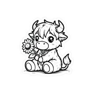 Cute Highland Cow With Flower Kiss-Cut Vinyl Decals