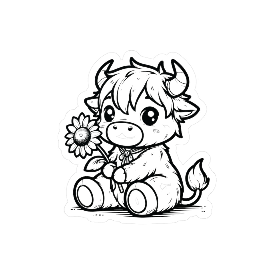 Cute Highland Cow With Flower Kiss-Cut Vinyl Decals