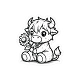 Cute Highland Cow With Flower Kiss-Cut Vinyl Decals
