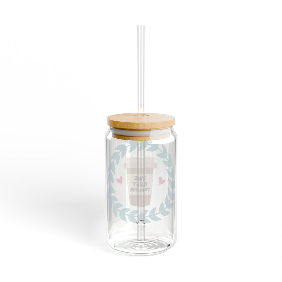 Best Teacher Ever Blue Wreath Sipper Glass, 16oz