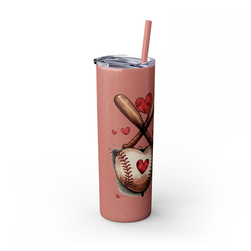 Baseball Love Skinny Tumbler with Straw - 20oz