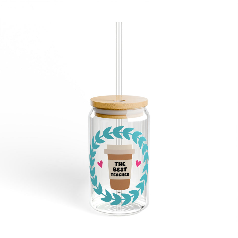 Best Teacher Ever Blue Wreath Sipper Glass, 16oz