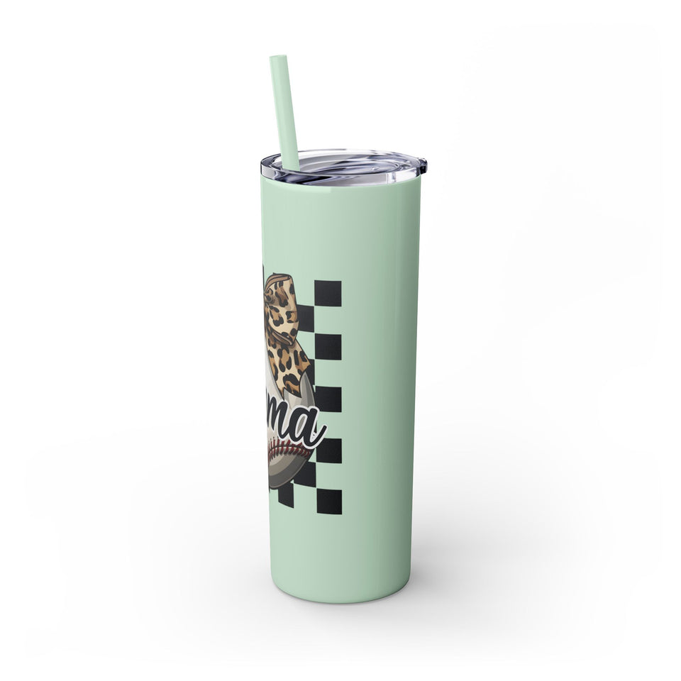 Mama Leopard Print Skinny Tumbler with Straw - 20oz