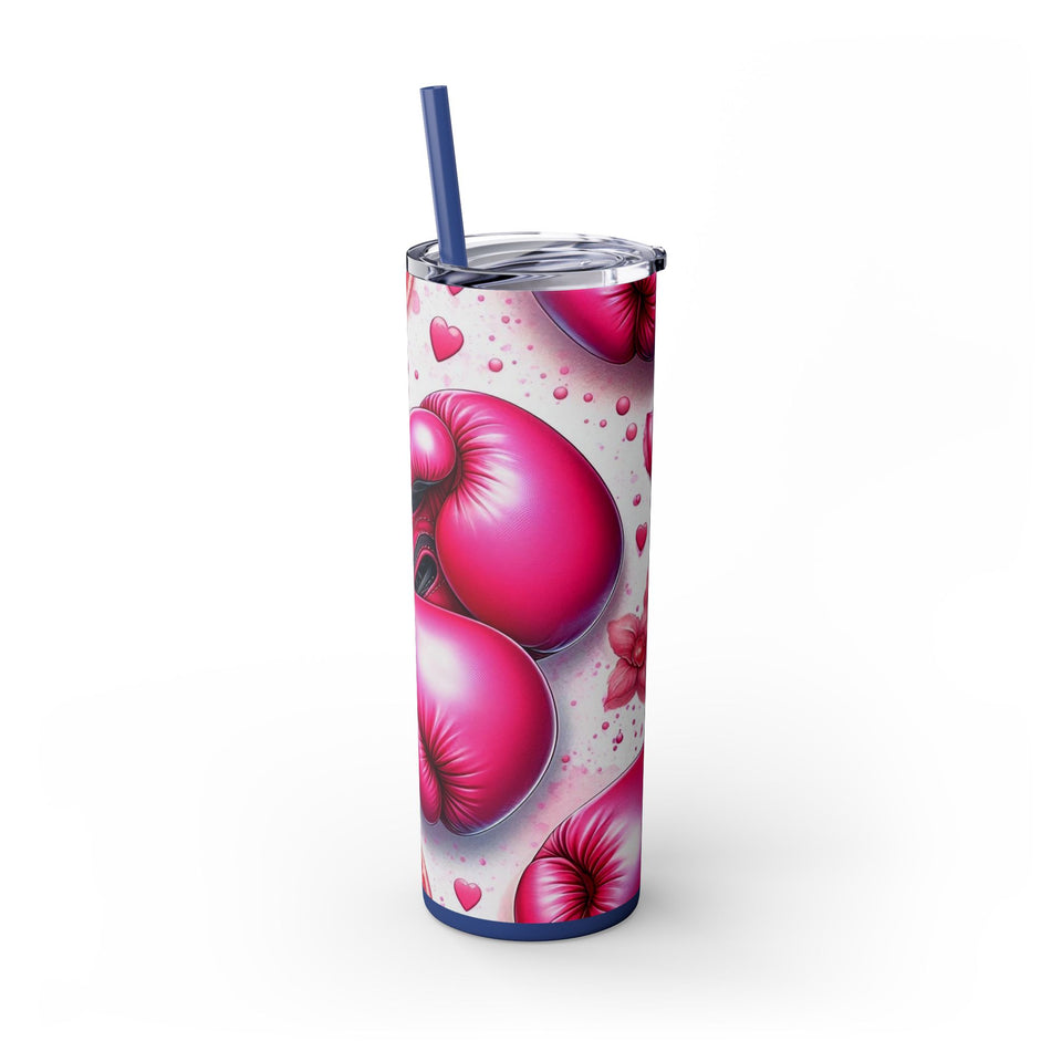 Motivational Pink Boxing Skinny Tumbler with Straw - 20oz, Breast Cancer Awareness
