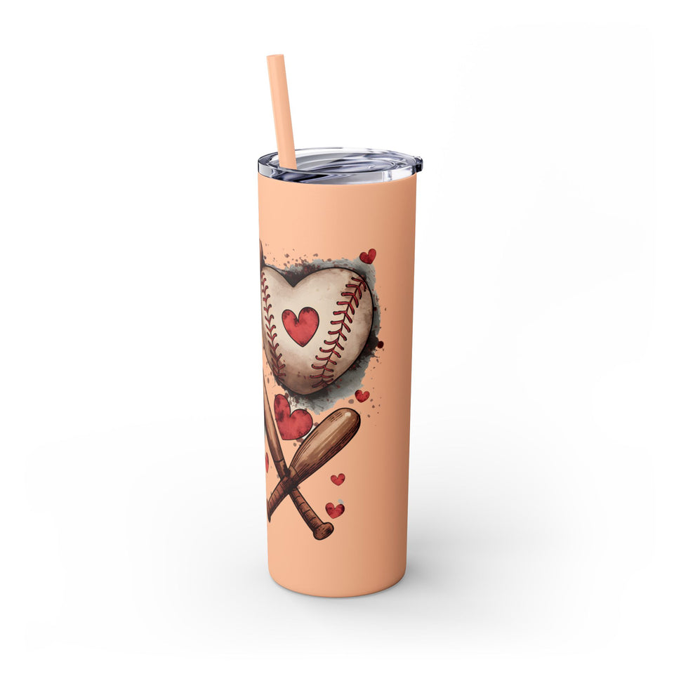 Baseball Love Skinny Tumbler with Straw - 20oz