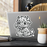 Cute Highland Cow With Flower Kiss-Cut Vinyl Decals