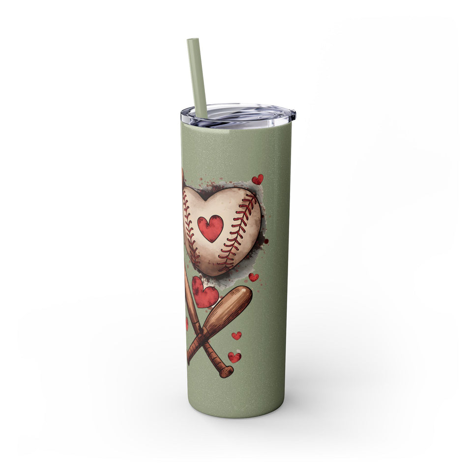 Baseball Love Skinny Tumbler with Straw - 20oz