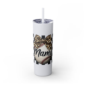 Mama Leopard Print Skinny Tumbler with Straw - 20oz
