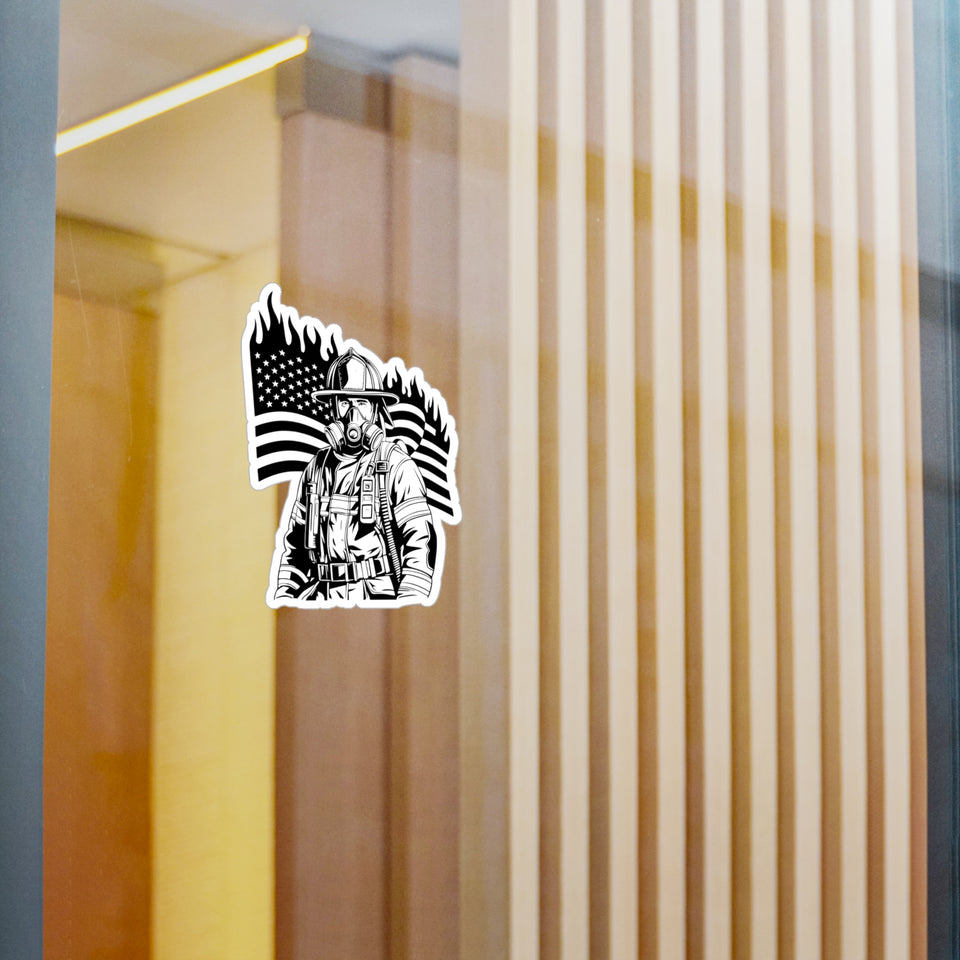 Air Pack Firefighter With Flag Kiss-Cut Vinyl Decals