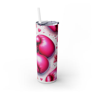 Motivational Pink Boxing Skinny Tumbler with Straw - 20oz, Breast Cancer Awareness