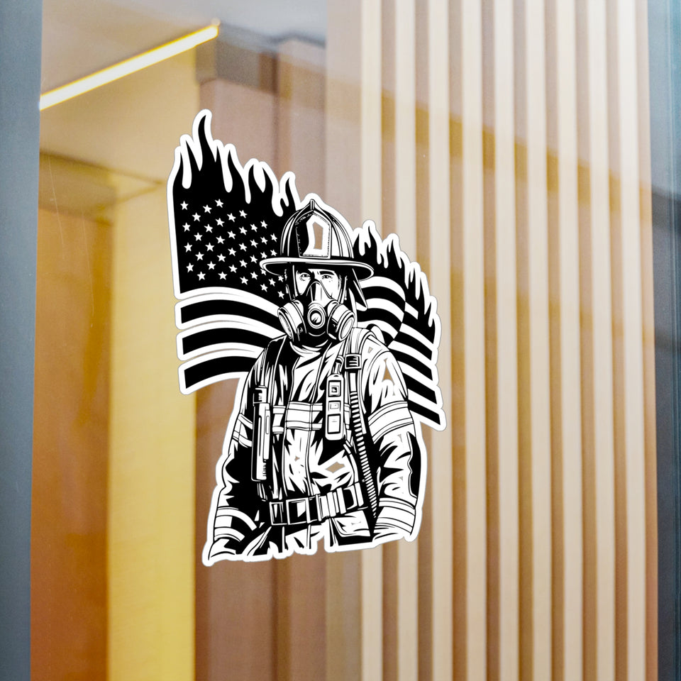 Air Pack Firefighter With Flag Kiss-Cut Vinyl Decals