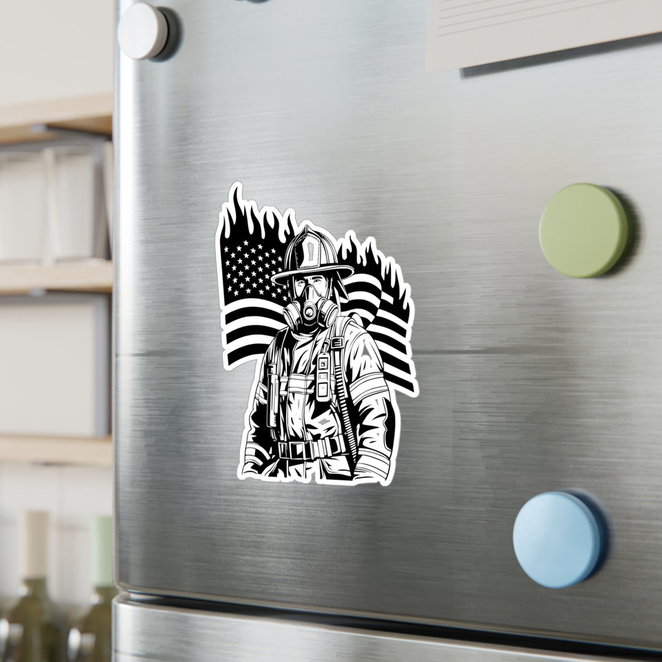 Air Pack Firefighter With Flag Kiss-Cut Vinyl Decals