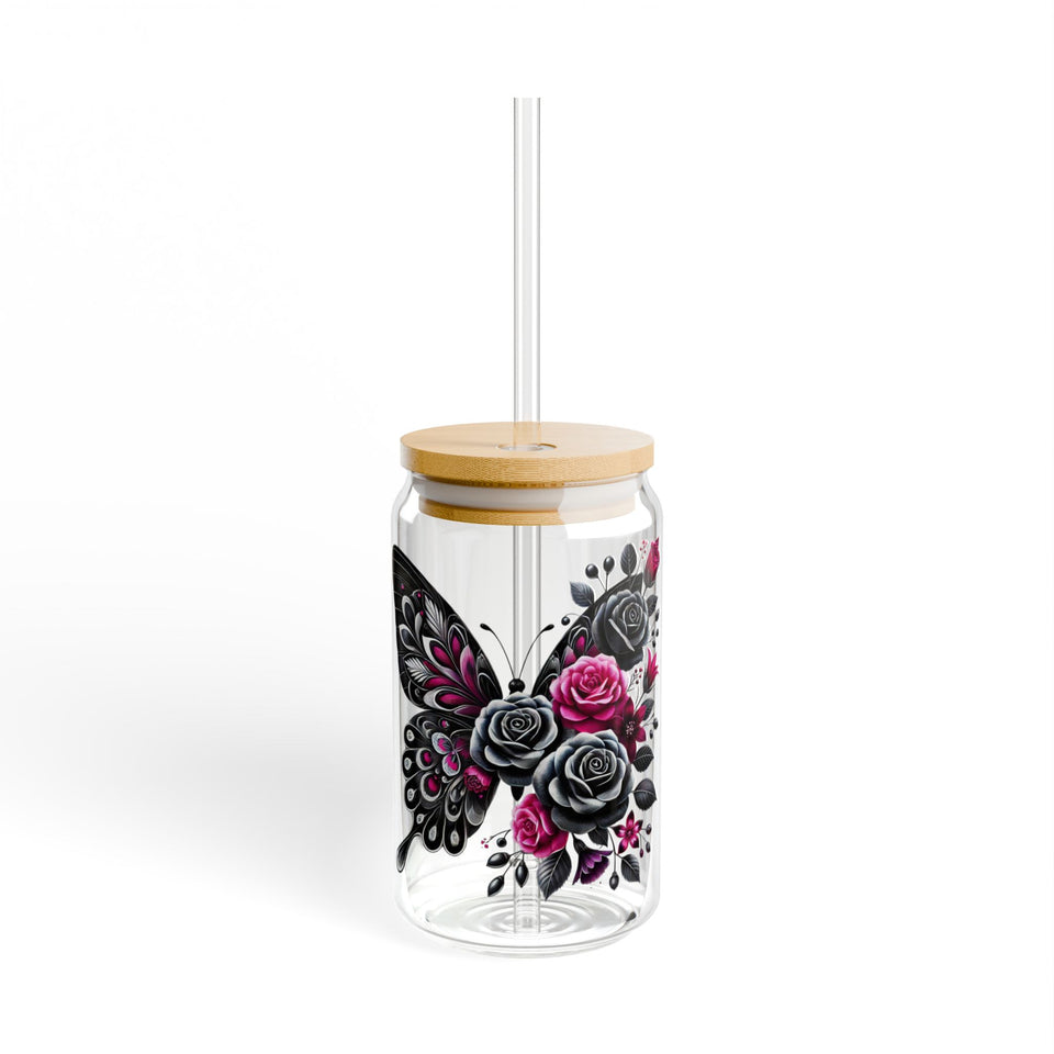 Butterfly Rose Sipper Glass - 16oz Eco-Friendly Drinkware