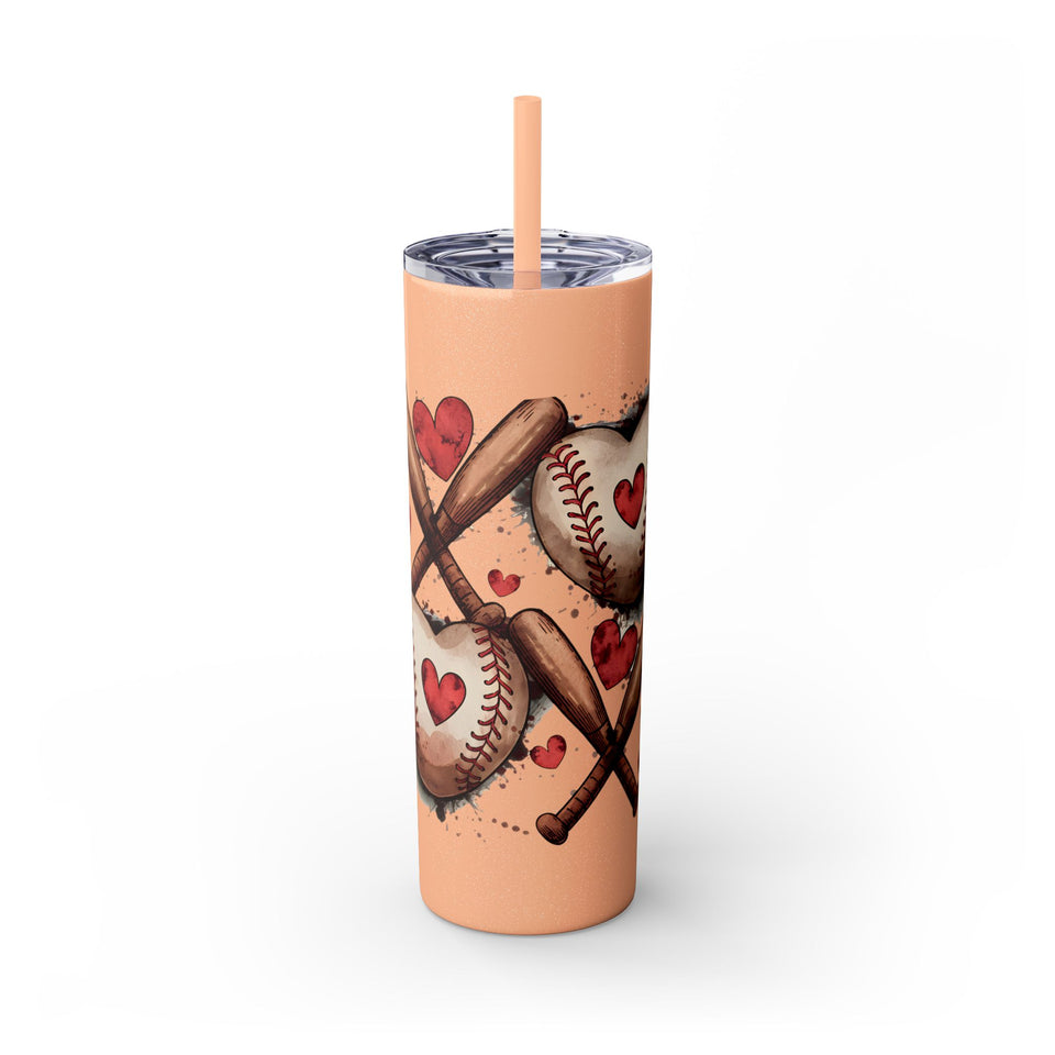 Baseball Love Skinny Tumbler with Straw - 20oz