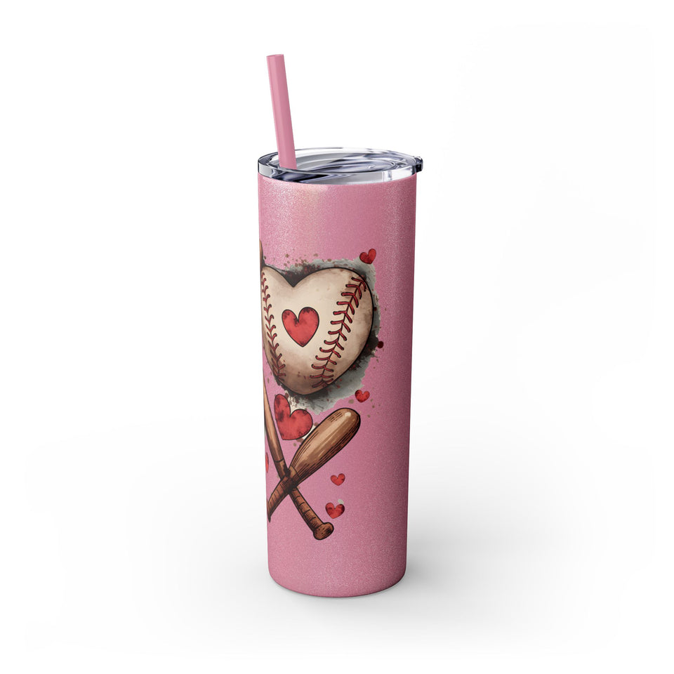 Baseball Love Skinny Tumbler with Straw - 20oz