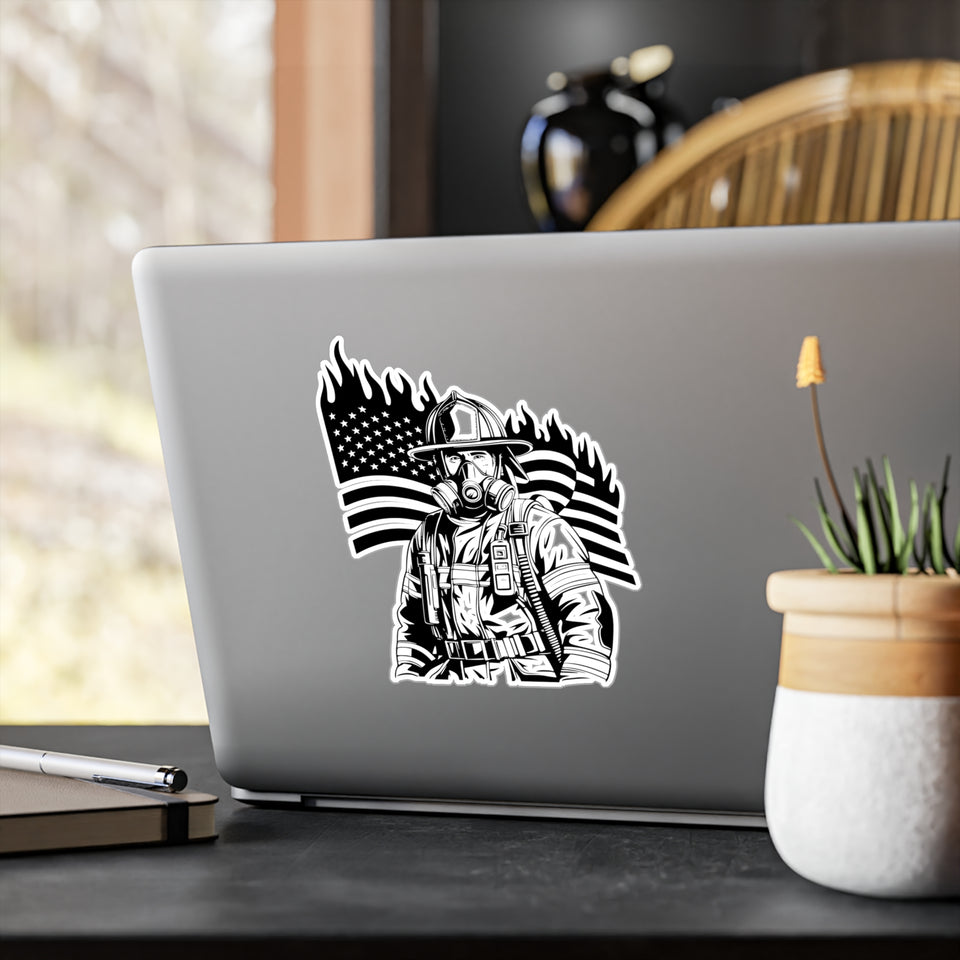 Air Pack Firefighter With Flag Kiss-Cut Vinyl Decals