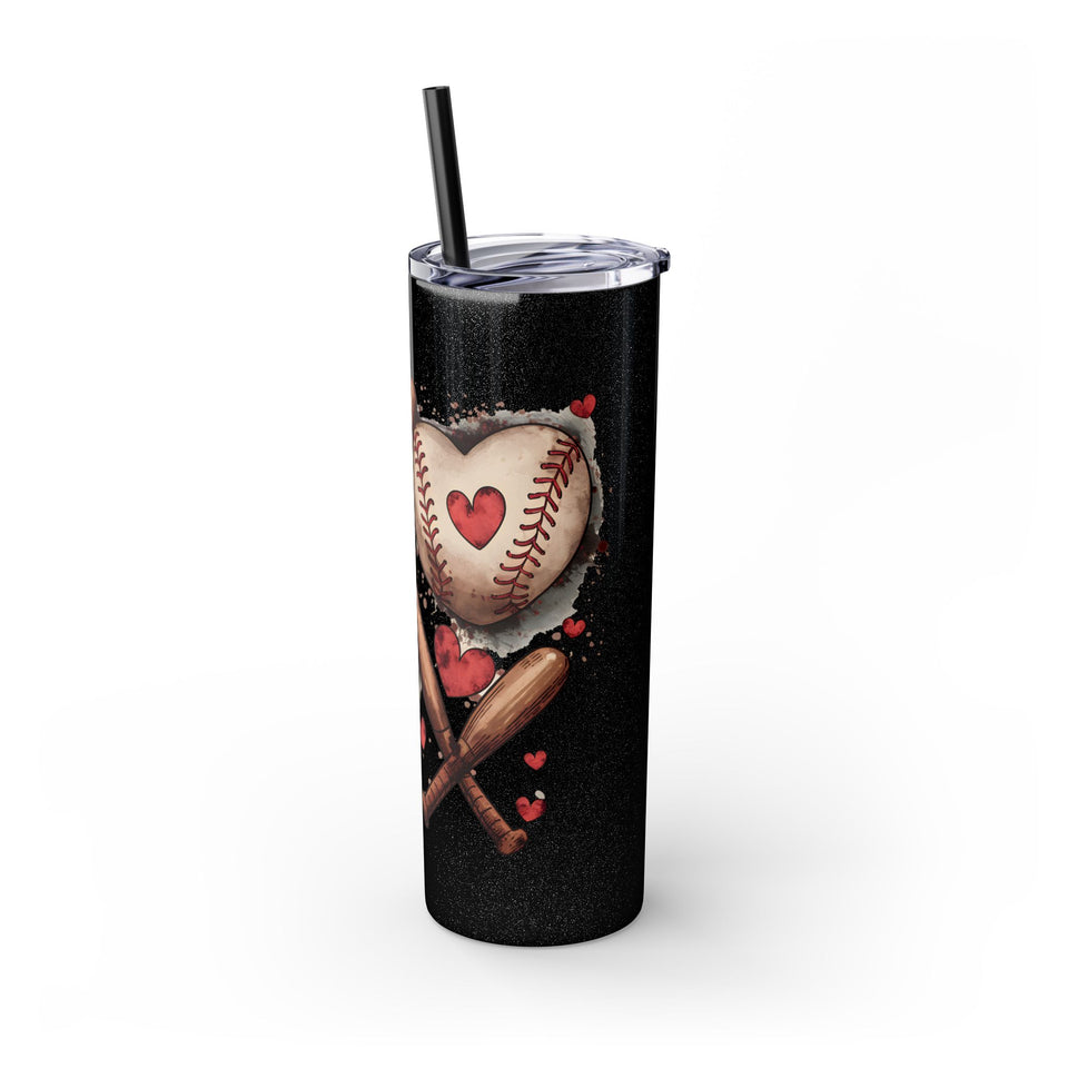 Baseball Love Skinny Tumbler with Straw - 20oz