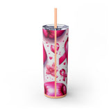 Motivational Pink Boxing Skinny Tumbler with Straw - 20oz, Breast Cancer Awareness