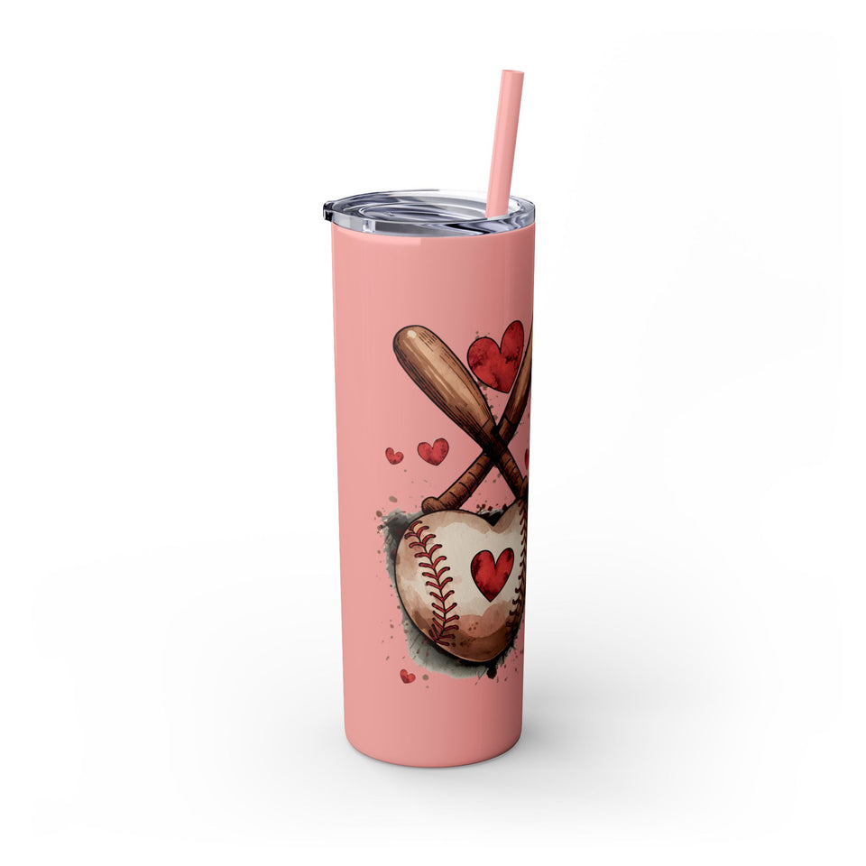 Baseball Love Skinny Tumbler with Straw - 20oz