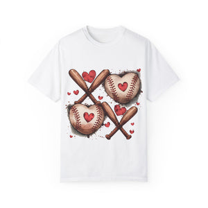 Love Baseball Unisex Garment-Dyed T-Shirt - Heart & Bats Design for Sports Fans