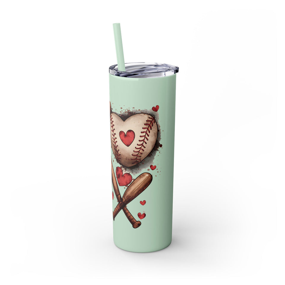 Baseball Love Skinny Tumbler with Straw - 20oz