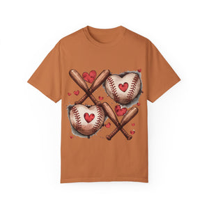 Love Baseball Unisex Garment-Dyed T-Shirt - Heart & Bats Design for Sports Fans