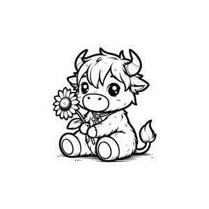 Cute Highland Cow With Flower Kiss-Cut Vinyl Decals