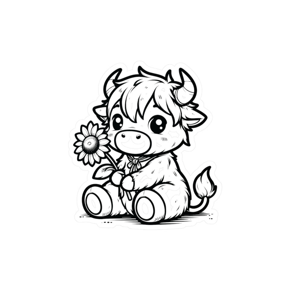 Cute Highland Cow With Flower Kiss-Cut Vinyl Decals