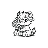 Cute Highland Cow With Flower Kiss-Cut Vinyl Decals