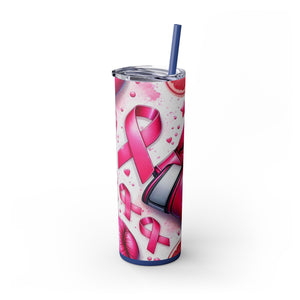 Motivational Pink Boxing Skinny Tumbler with Straw - 20oz, Breast Cancer Awareness