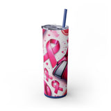 Motivational Pink Boxing Skinny Tumbler with Straw - 20oz, Breast Cancer Awareness