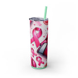 Motivational Pink Boxing Skinny Tumbler with Straw - 20oz, Breast Cancer Awareness
