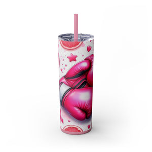 Motivational Pink Boxing Skinny Tumbler with Straw - 20oz, Breast Cancer Awareness