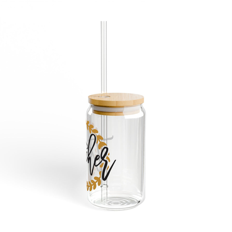 Teacher Golden Wreath Sipper Glass, 16oz