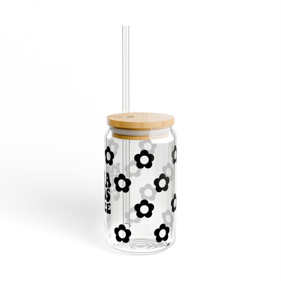 Mama Needs Coffee With Flowers Sipper Glass, 16oz