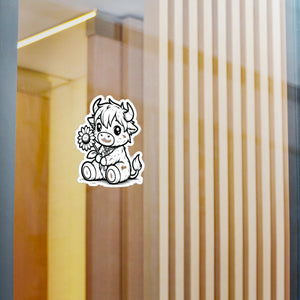 Cute Highland Cow With Flower Kiss-Cut Vinyl Decals