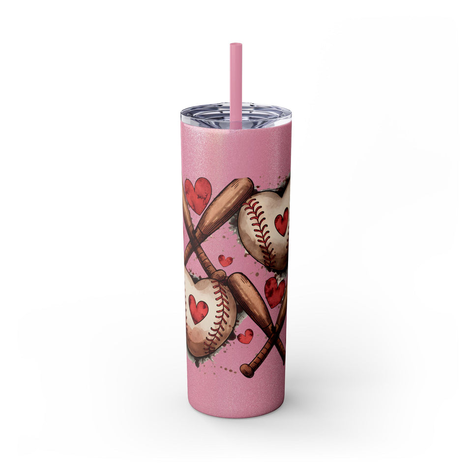 Baseball Love Skinny Tumbler with Straw - 20oz