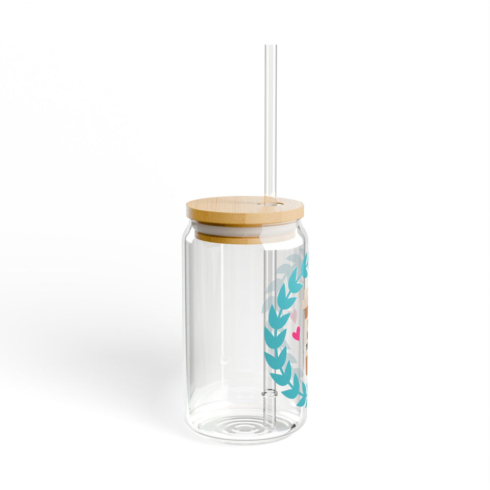 Best Teacher Ever Blue Wreath Sipper Glass, 16oz