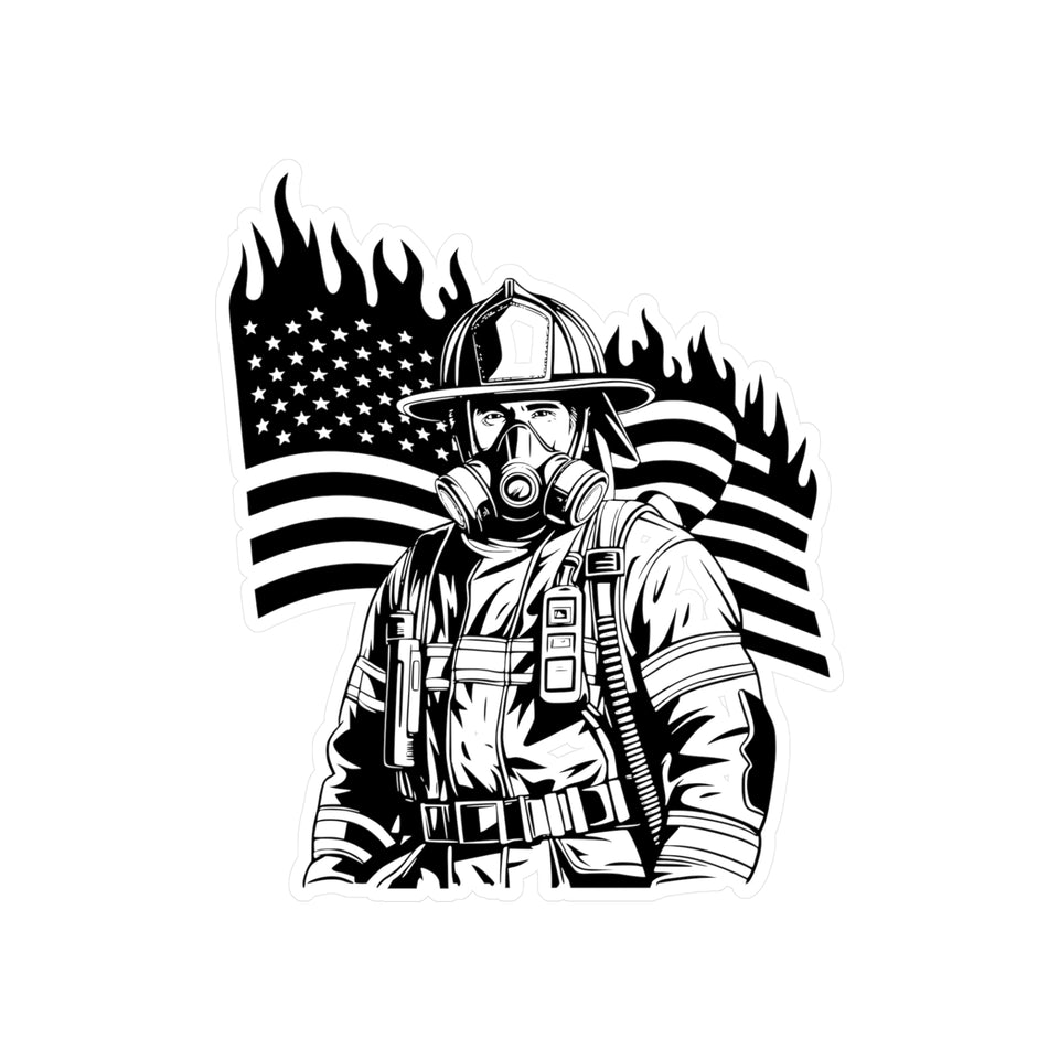 Air Pack Firefighter With Flag Kiss-Cut Vinyl Decals
