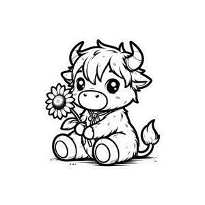 Cute Highland Cow With Flower Kiss-Cut Vinyl Decals
