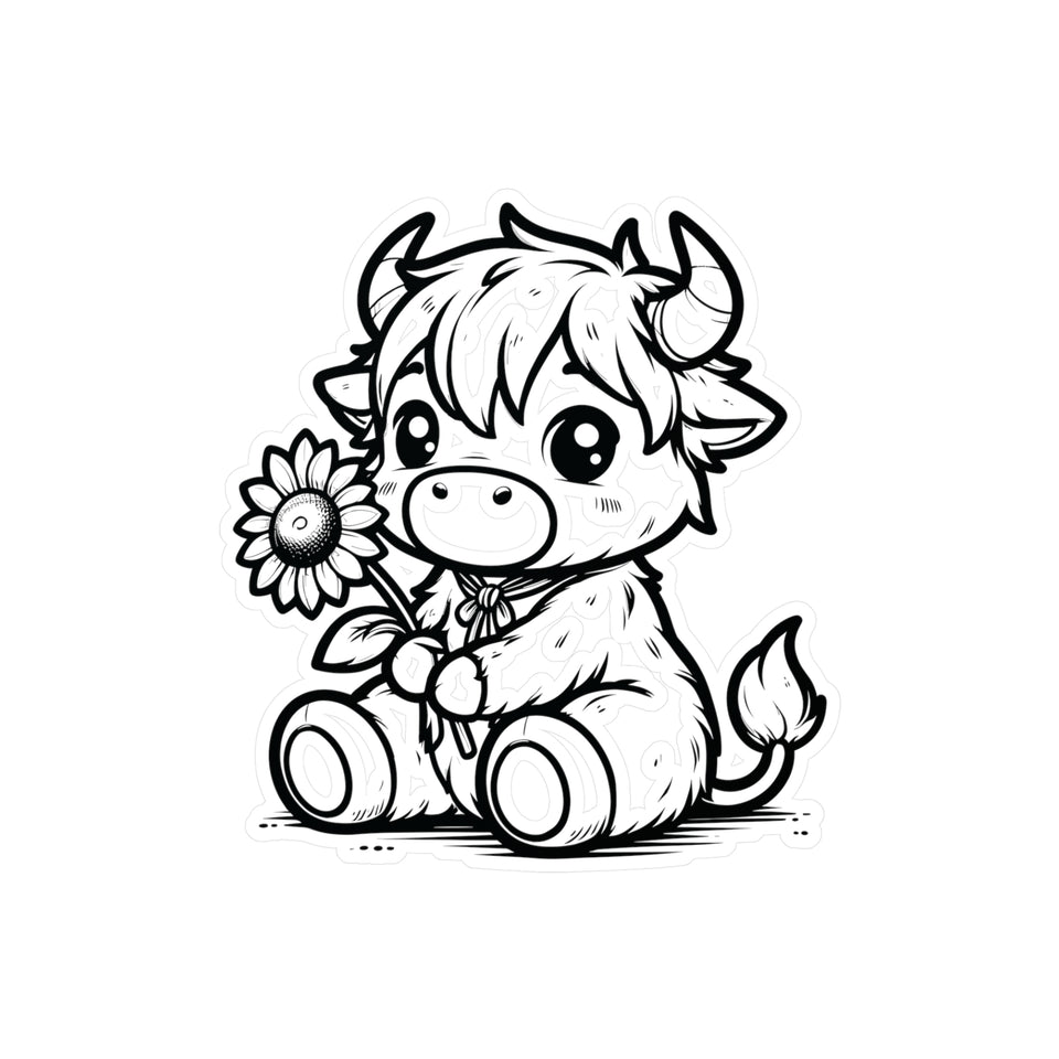 Cute Highland Cow With Flower Kiss-Cut Vinyl Decals