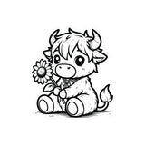 Cute Highland Cow With Flower Kiss-Cut Vinyl Decals