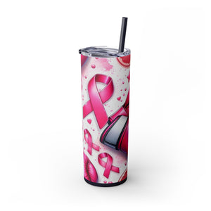 Motivational Pink Boxing Skinny Tumbler with Straw - 20oz, Breast Cancer Awareness